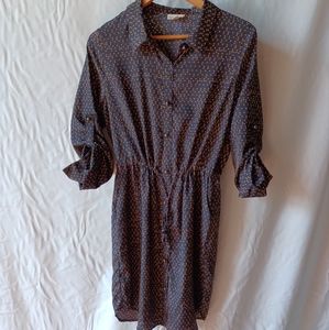 Maison Jules CUTE pink, yellow polka dot  black dress w/brass buttons. Size XL